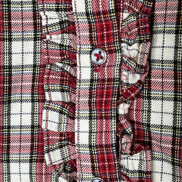 Zara Top Girls Size 7 Kids Button Down Shirt Red White Plaid Holiday Fall Casual - Picture 5 of 10